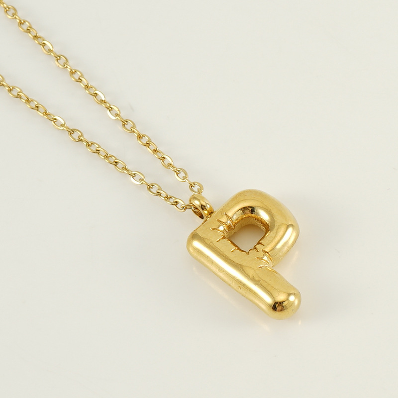 Or / Collier avec pendentif pour femme en acier inoxydable plaqué or 18 carats avec lettre P simple série 1 pièce Image16